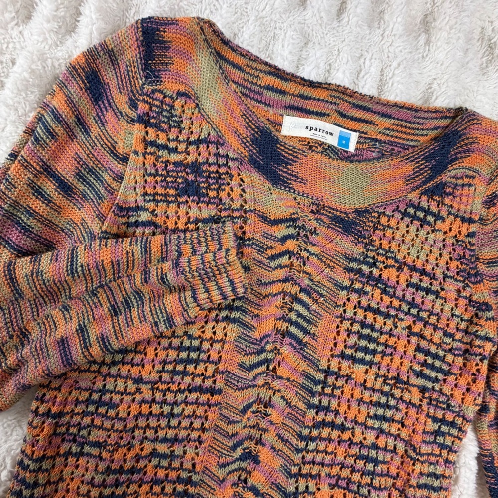 Sparrow Anthropologie Women Orange Space Dye Pointelle Knit Sweater Medium